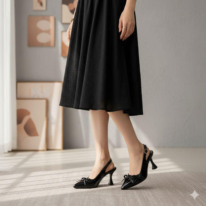 ZARA Black Glossy Bow Heels